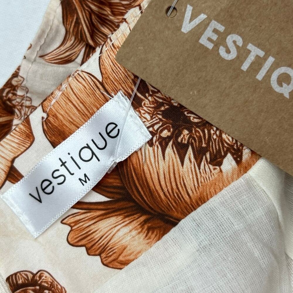 Vestique Rust Cream Floral Cotton Puff Sleeve Crop Top Mini Skirt Set M NWT - Picture 9 of 12
